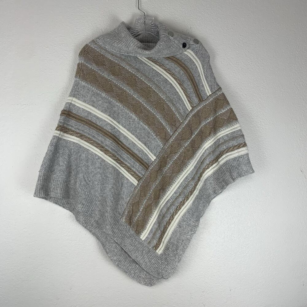 WHBM Sweater Womens Small Poncho‎ Cowl Neck Striped Asymmetrical Soft Cozy Gray